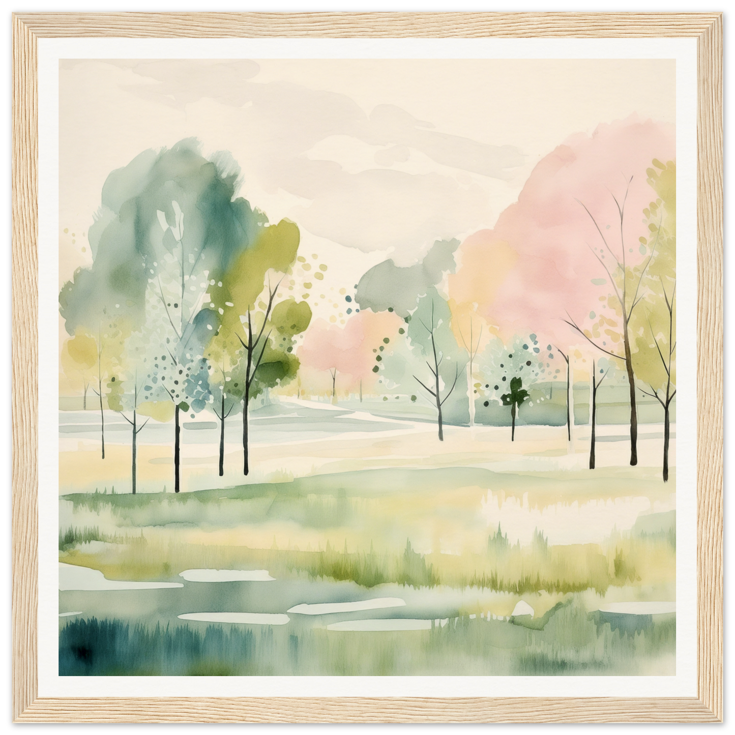 Watercolor painting of serene landscape for nursery wall art or nursery decor