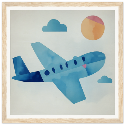 Light blue cartoon airplane with round windows for nursery wall art or decor