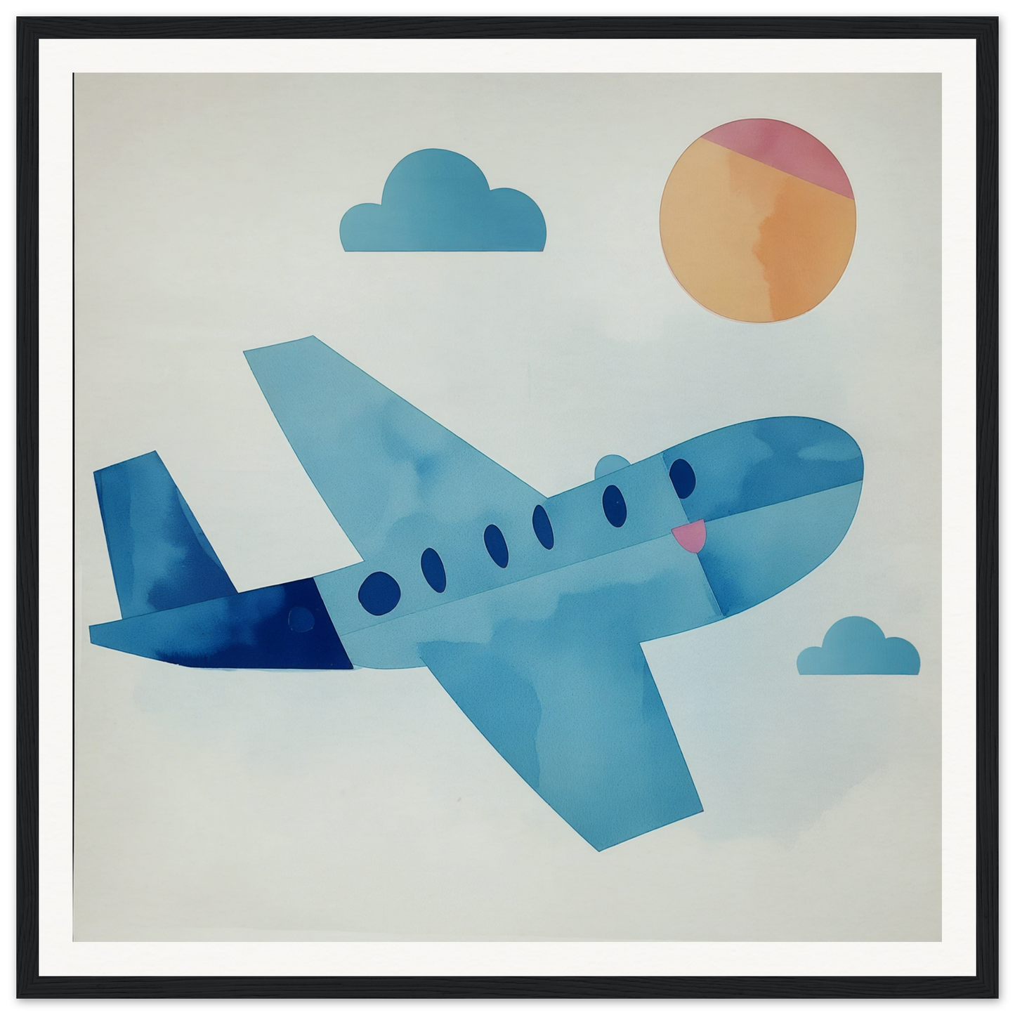 Blue passenger airplane with dark blue accents for nursery wall art or decor