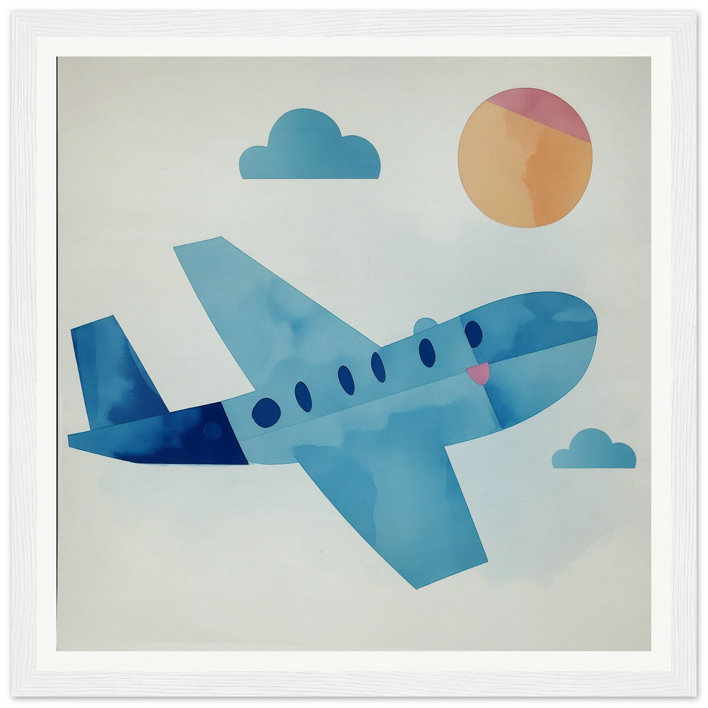 Light blue airplane with circular windows for cute nursery wall art or decor