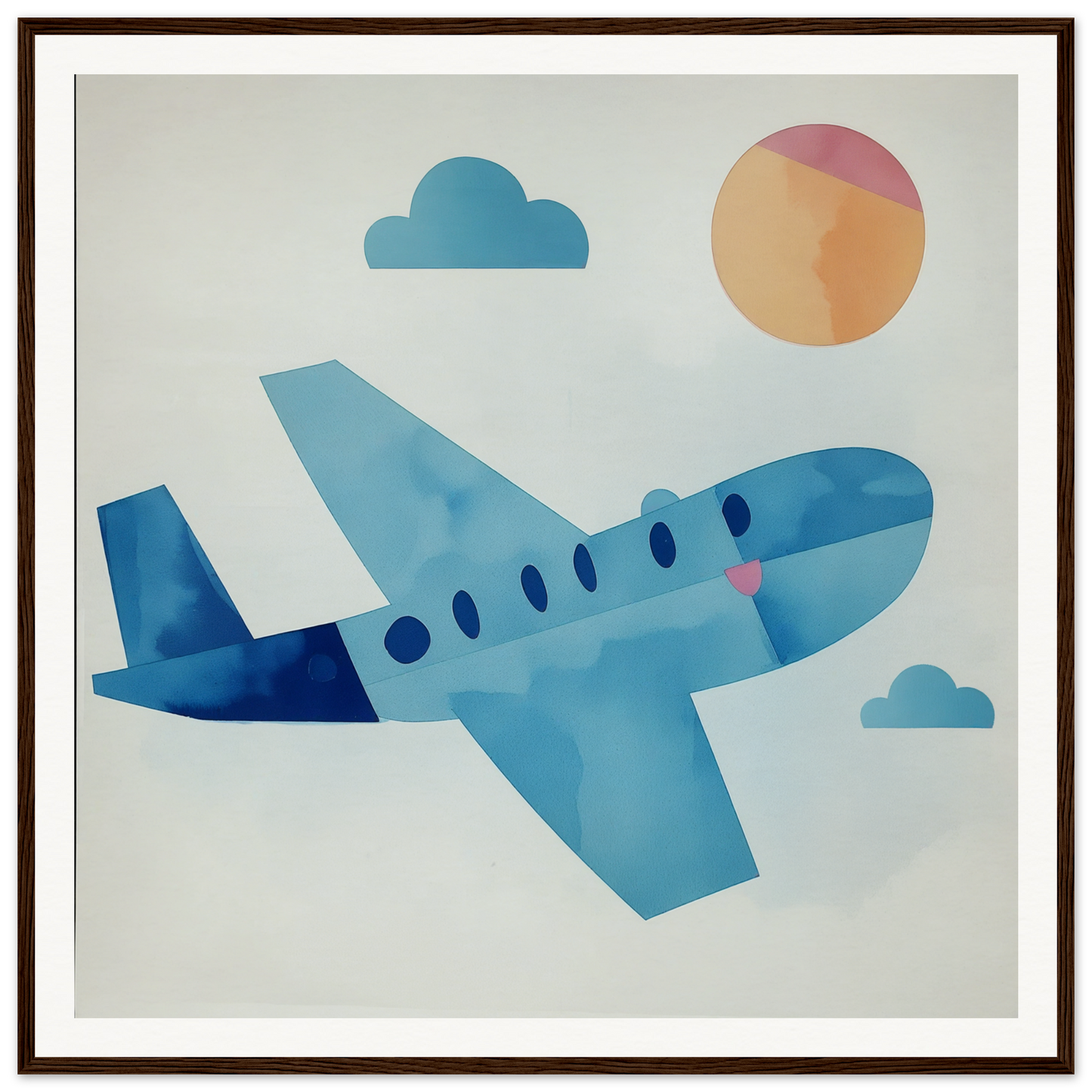 Light blue cartoon airplane in nursery wall art for cute nursery decor framed poster