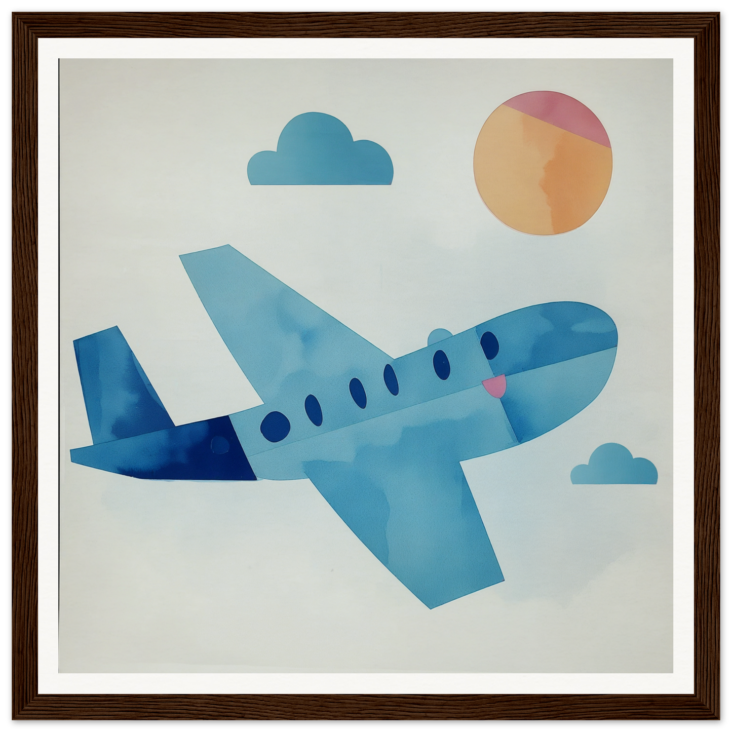 Light blue cartoon airplane with dark blue accents, perfect for nursery wall art