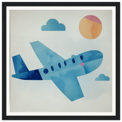 Light blue airplane with round windows, perfect for nursery wall art or decor