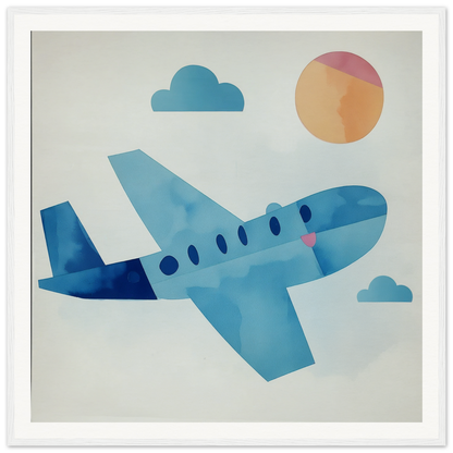 Blue cartoon airplane with circular windows for fun nursery wall art or decor