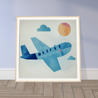 Light blue cartoon airplane perfect for nursery decor or framed poster art