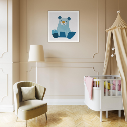 Cute blue teddy bear artwork for nursery wall art in product205 for perfect nursery decor