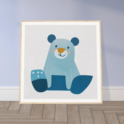 Cute cartoon blue bear with polka dot paws, perfect for nursery wall art