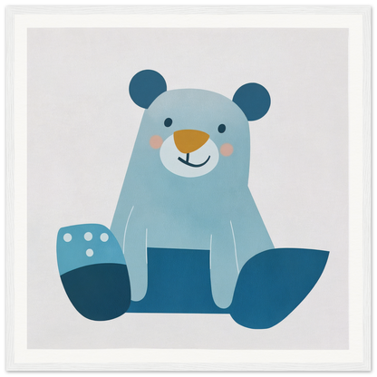 Cute blue teddy bear with a smile perfect for nursery wall art or decor