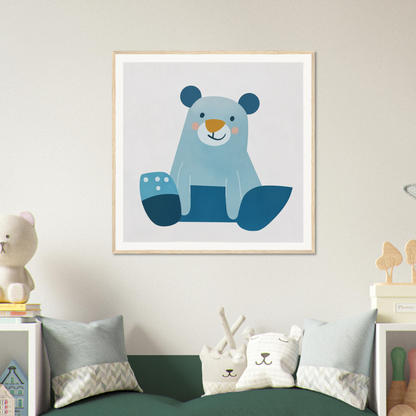 Light blue cartoon bear with polka dots, perfect for nursery wall art or decor