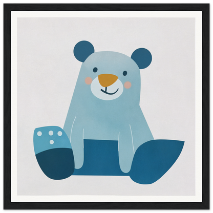 Cute blue cartoon bear smiling, perfect for nursery wall art or decor in product205