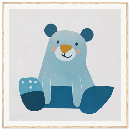 Cute light blue teddy bear with dark blue paws for stylish nursery decor