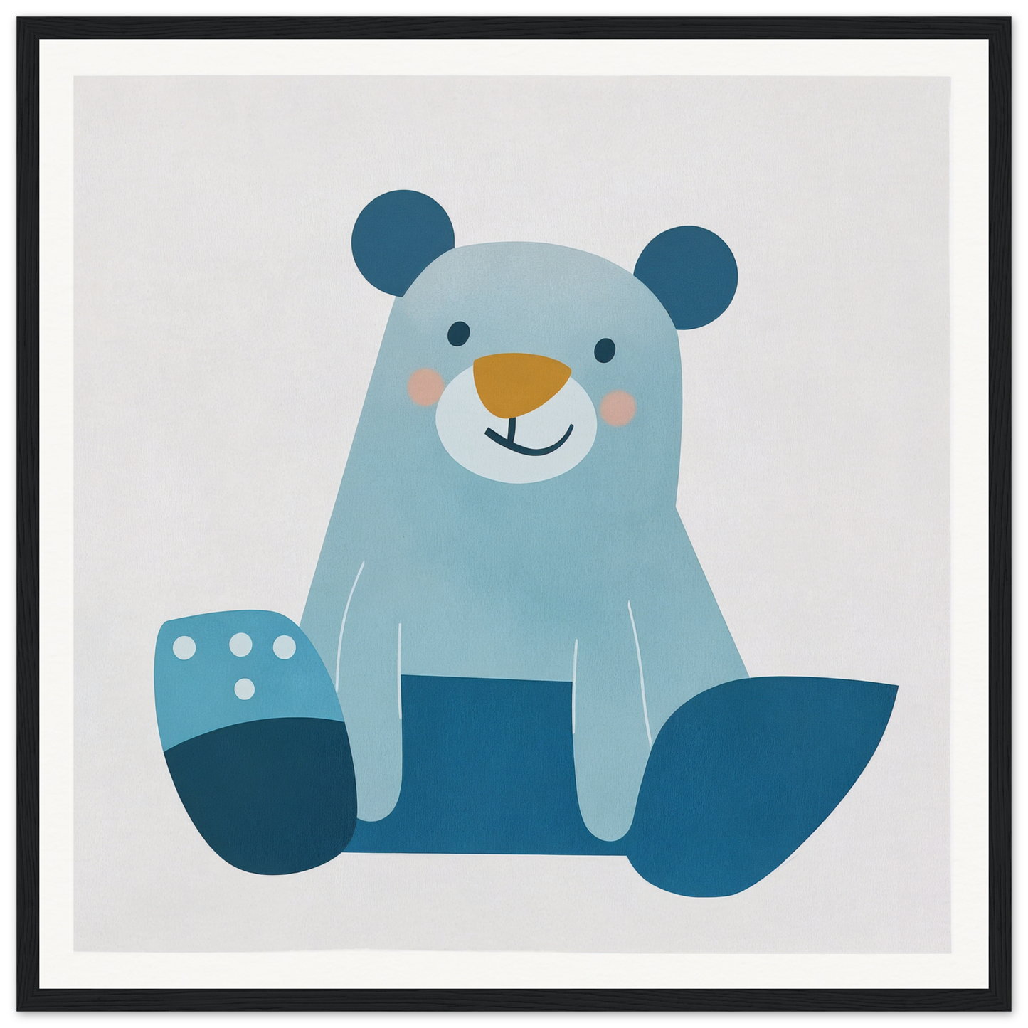 Cute blue teddy bear smiling, perfect for nursery decor or framed poster