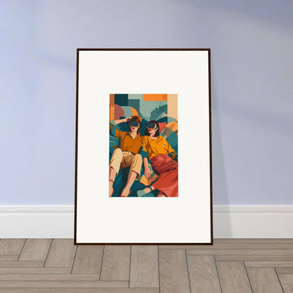 Framed art print of two figures in vibrant clothing for product206, fast delivery times include