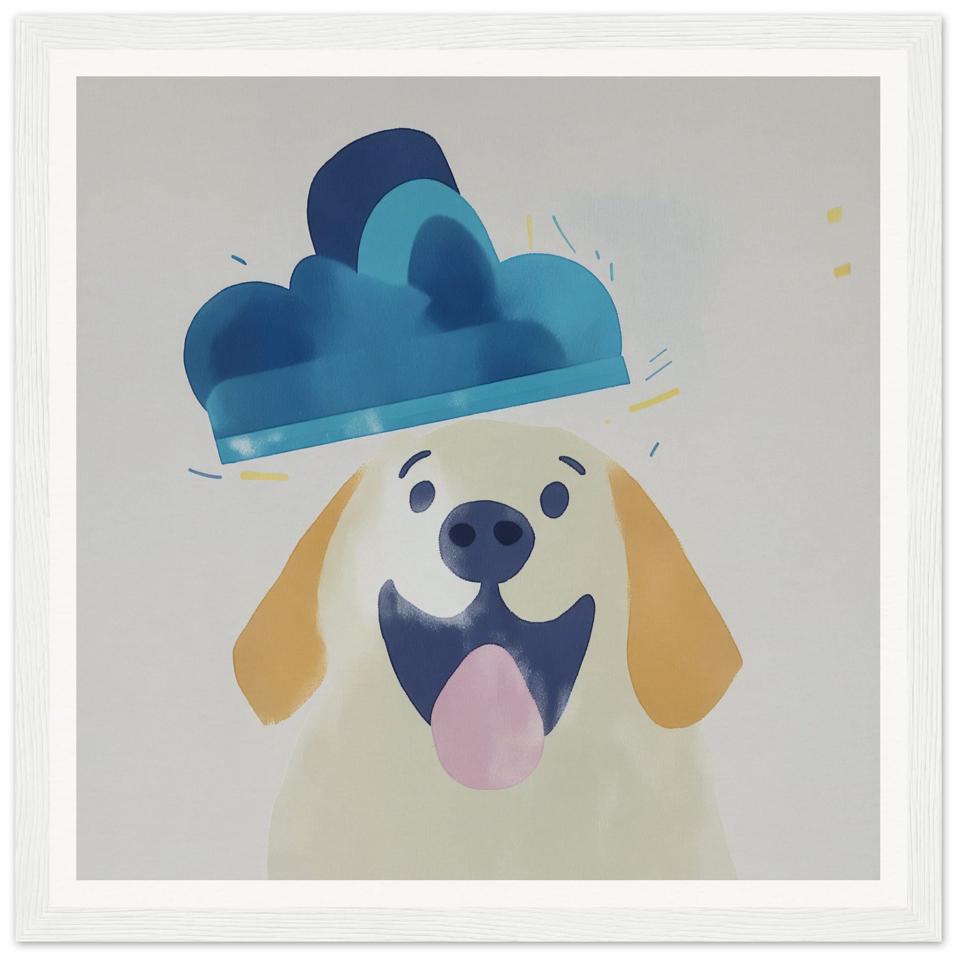 Happy cartoon dog in a blue cloud hat for nursery wall art decor in product212