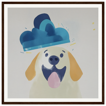 Happy cartoon dog in a blue hat for fun nursery wall art or decor in product212