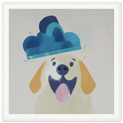 Happy cartoon dog in a blue hat, perfect for nursery wall art or decor