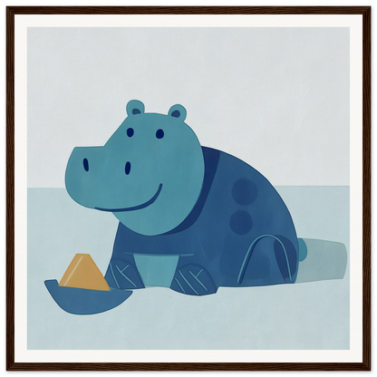 Cute blue cartoon hippo in water for fun nursery wall art or decor product214