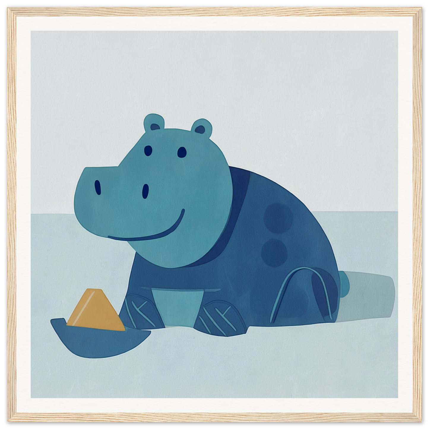 Blue Hippo with dark spots in water, perfect for nursery wall art and decor