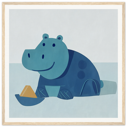 Blue Hippo with dark spots in water, perfect for nursery wall art and decor