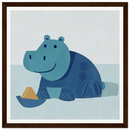 Blue cartoon hippo in water for fun nursery wall art or decor in product214