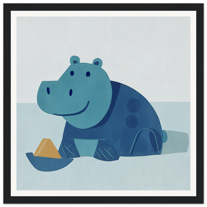 Cute blue cartoon hippo with spots in water, perfect for nursery wall art or decor