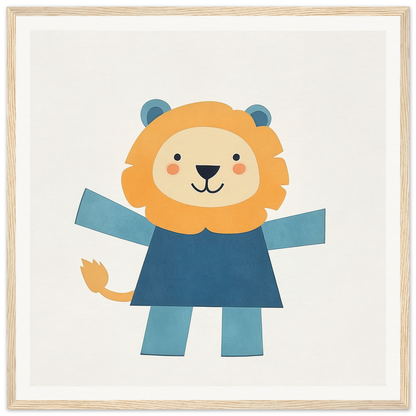 Cute cartoon lion in blue outfit, perfect for nursery wall art or decor