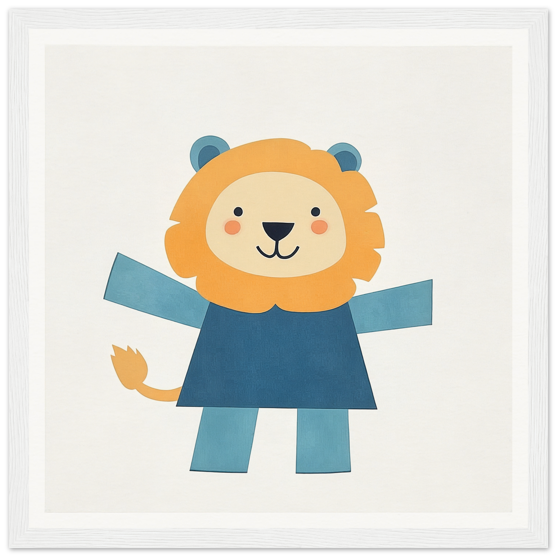 Cute cartoon lion in blue outfit for nursery wall art or framed poster decor