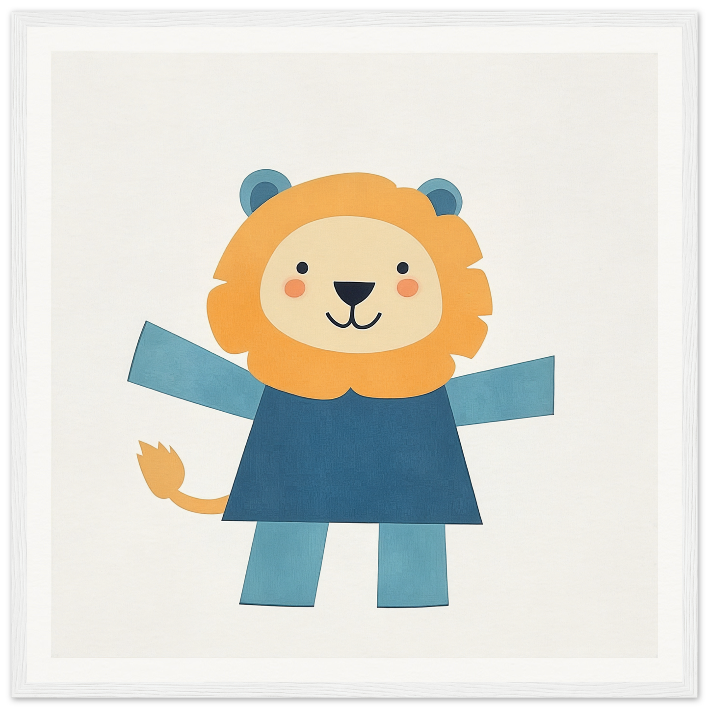 Cute cartoon lion in blue outfit, perfect for nursery wall art or decor