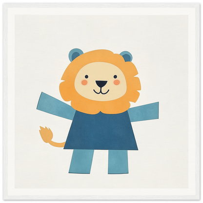 Cute cartoon lion in blue outfit, perfect for nursery wall art or decor