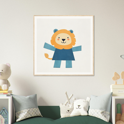 Cartoon lion in a blue dress, perfect for nursery wall art or decor in product219