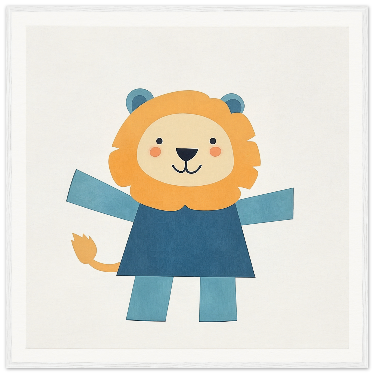 Cute cartoon lion in blue outfit for nursery wall art or framed poster decor