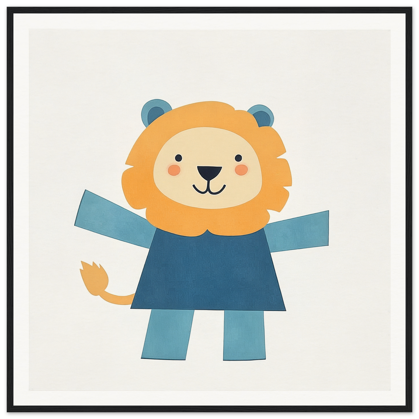 Cute cartoon lion in blue outfit perfect for nursery wall art or nursery decor