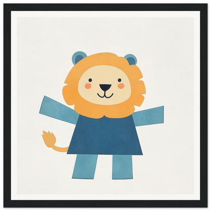 Cute cartoon lion in blue outfit for nursery wall art or decor in product219