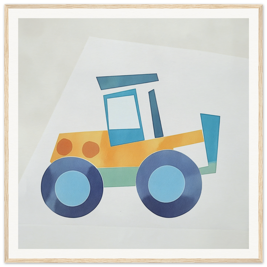 Simple yellow and blue cartoon tractor for nursery wall art or decor in Product223