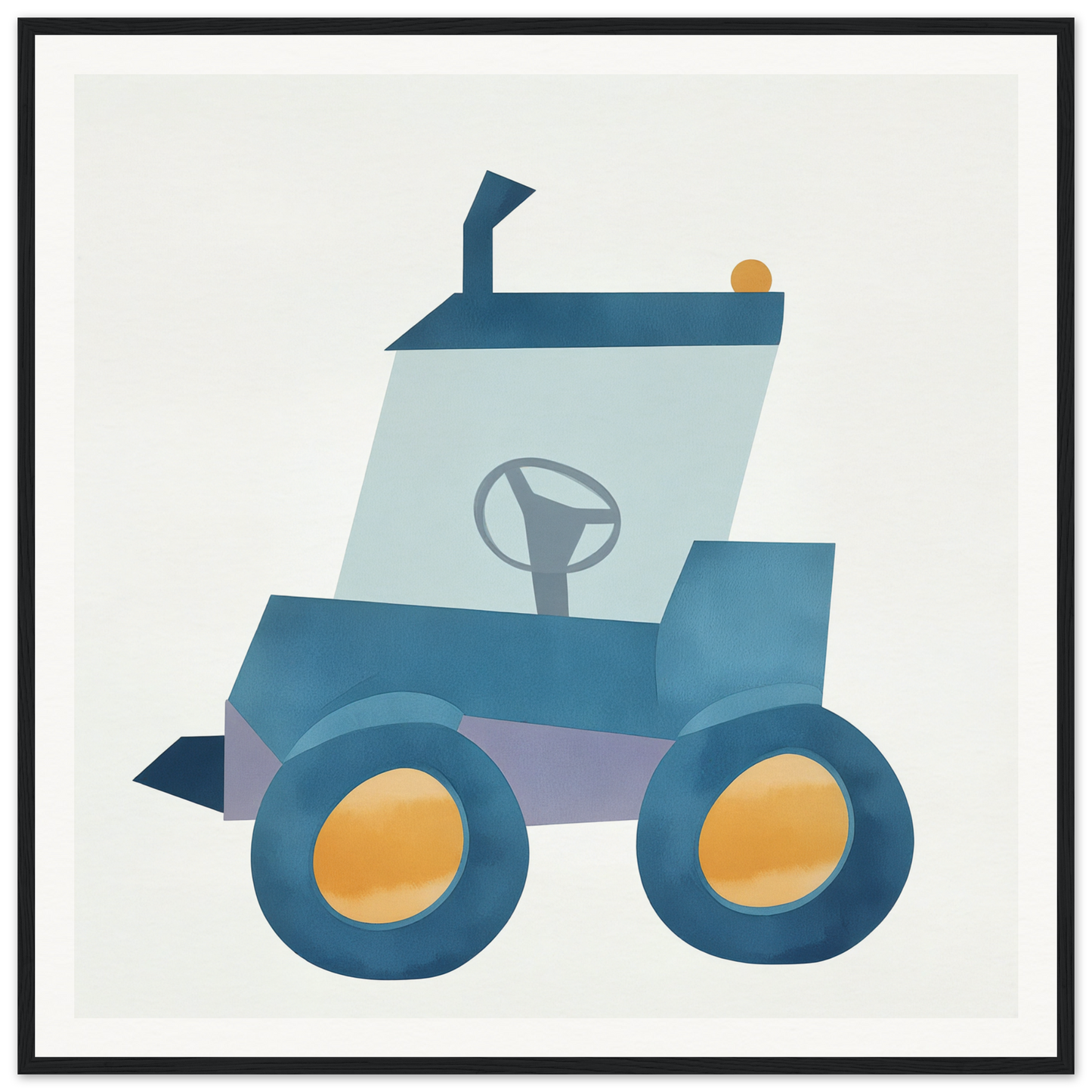 Simple cartoon tractor in blue tones, perfect for nursery wall art or decor