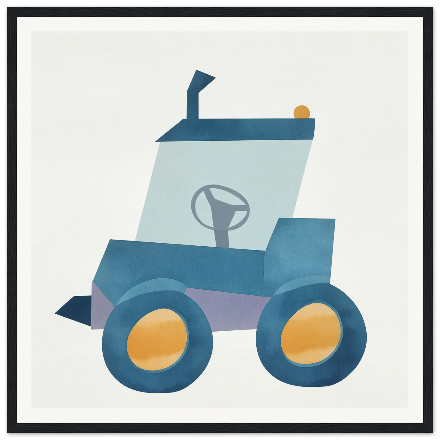 Stylized blue tractor with yellow wheels for fun nursery wall art in product224