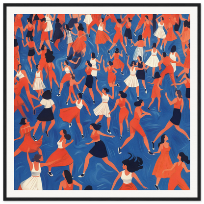 Energetic crowd of dancers in red, white, and blue for fun nursery wall art