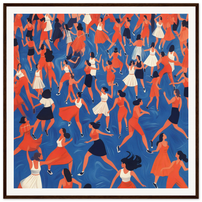 Energetic crowd in red, white, and blue outfits, perfect for nursery wall art