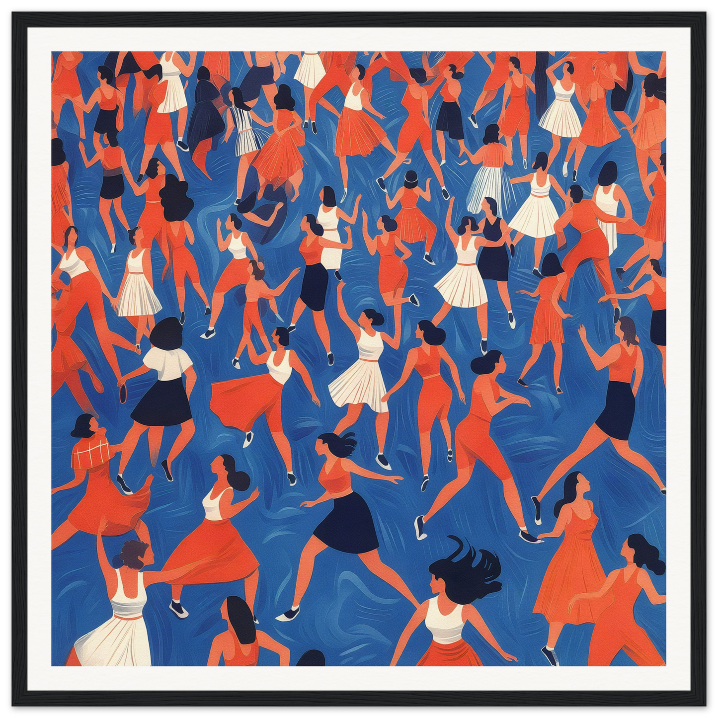 Energetic crowd of dancers in red, white, and blue for fun nursery wall art