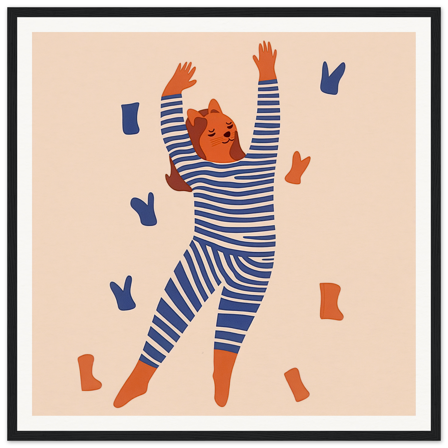 Dancing figure in blue and white pajamas for fun nursery wall art or decor