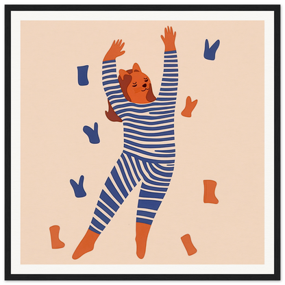 Dancing figure in blue and white pajamas for fun nursery wall art or decor