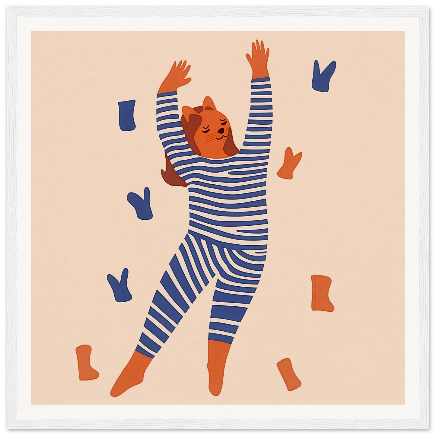 Dancing figure in blue and white striped pajamas for nursery wall art decor