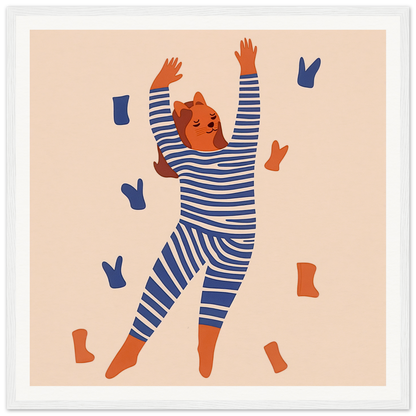 Dancing figure in blue and white striped pajamas for nursery wall art decor