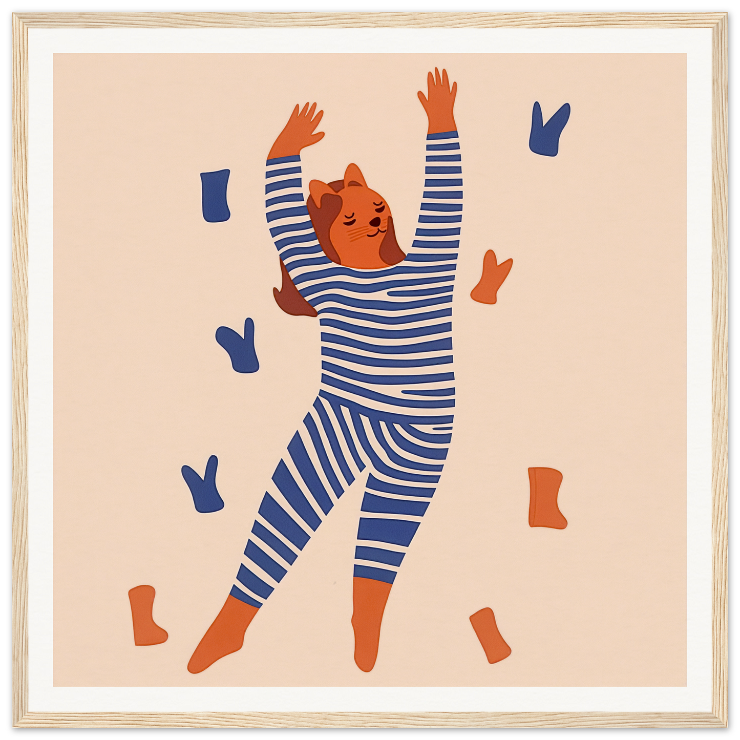 Dancing figure in blue and white pajamas for fun nursery wall art decor