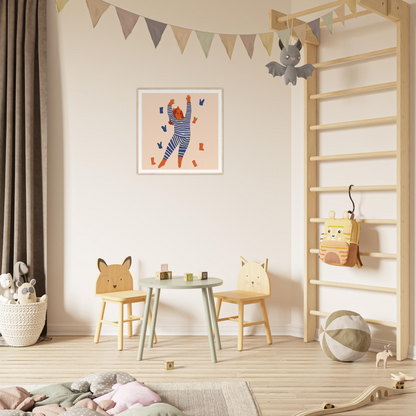 Children’s play corner with animal chairs and mint green table for cute nursery decor