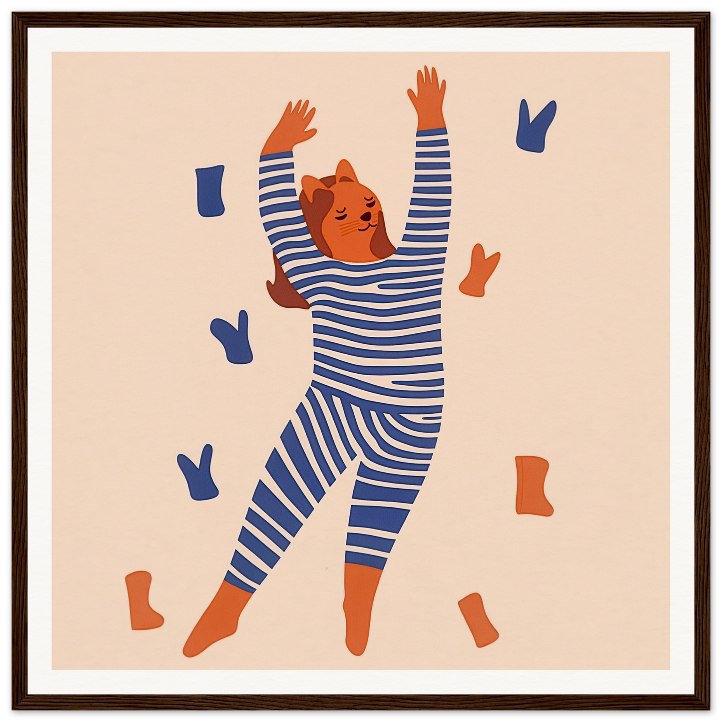 Dancing figure in blue and white striped pajamas for nursery wall art decor