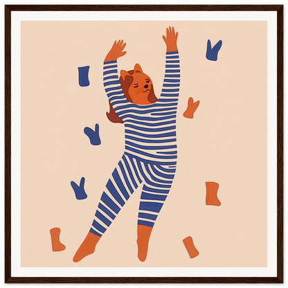 Dancing figure in blue and white striped pajamas for nursery wall art decor