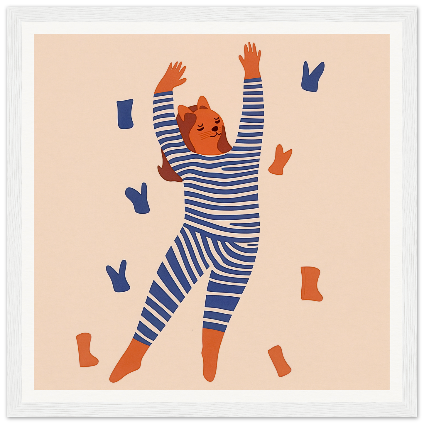 Bear in striped pajamas raising arms, perfect for nursery wall art and decor