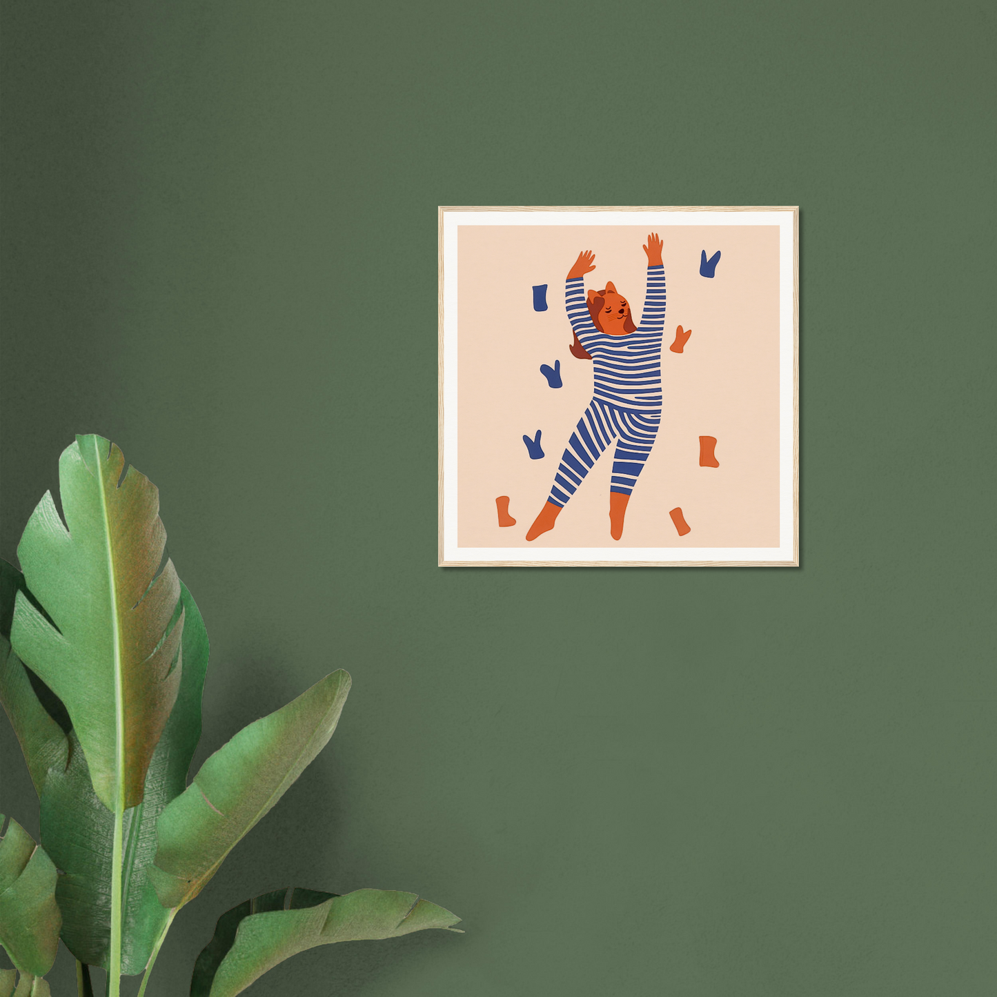 Framed poster of joyful person in stripes for playful nursery wall art and decor