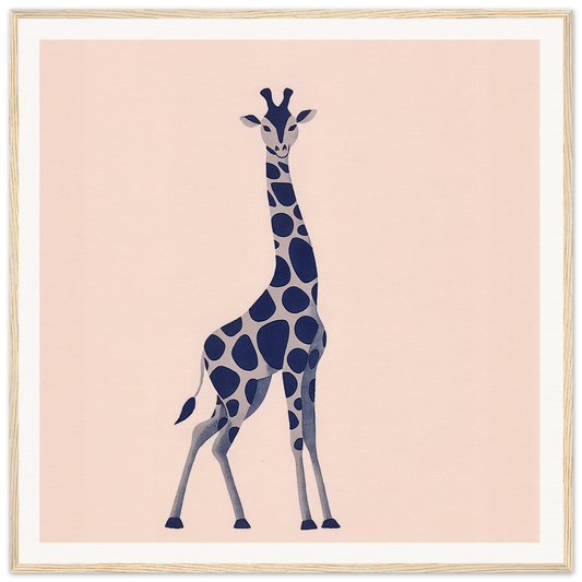 Navy blue spotted giraffe minimalist art perfect for nursery wall decor or framed poster